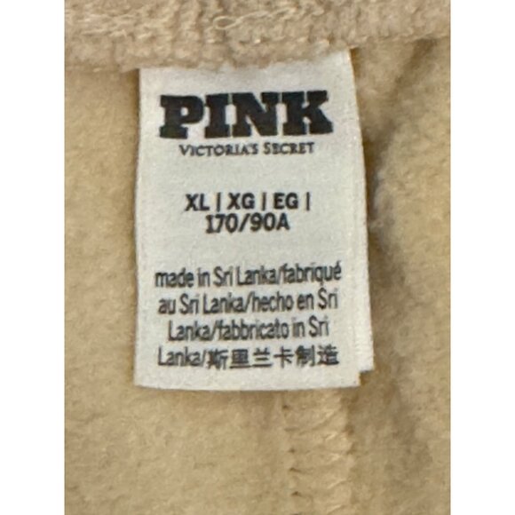 Victorias Secret Pink Womens XL Jogger Sweatpants Beige/White Logo Embroidery - Picture 4 of 6